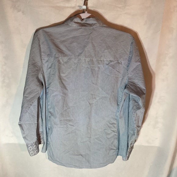 46-6 CROFT & BARROW white blue striped long sleeve half zip pull over top L - Picture 9 of 9